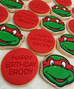 Custom Name Ninja Turtles Birthday Cookies in red