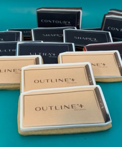 Branded sugar cookies for Alma Lasers product launch. Cookie designed in the shape of 5 key products with the packaging printed onto each cookie