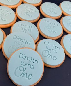 Custom Birthday Cookies - Name turns Age finished in pastel blue