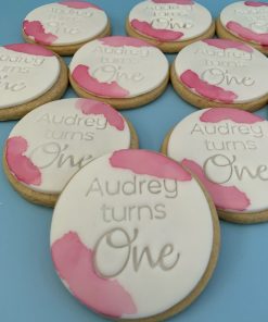 Personalised Custom Decorate Birthday Cookies - Name turns age with pink watercolour