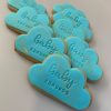 Cloud shaped cookies customised with baby's surname