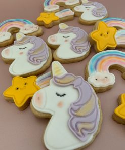 Unicorns, Rainbows and shooting stars decorated cookies