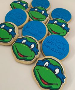 Custom Name Ninja Turtle birthday cookies in blue