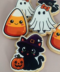 Halloween Cookies - too cute to spook - black cat, candy corn & wispy ghost